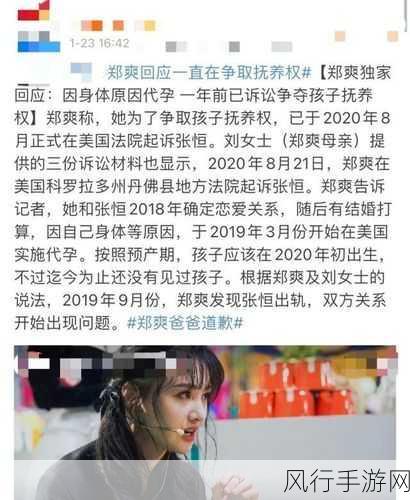张恒赢得抚养权战，郑爽败诉引发手游圈财经波澜