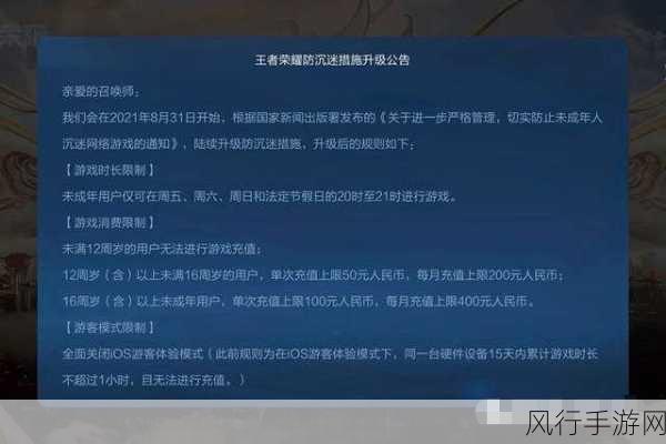 王者荣耀未成年人游戏时长限制,守护成长的必要举措