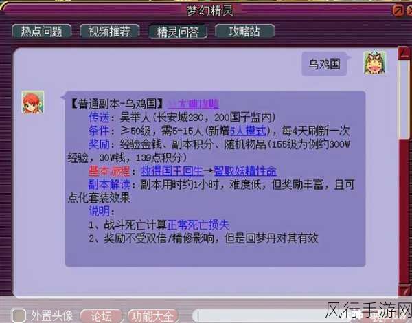 梦幻西游乌鸡国副本,高效收益与策略解析