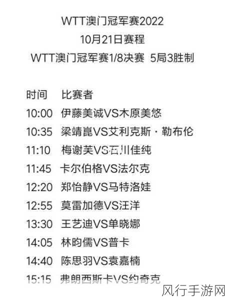 2022 WTT 澳门冠军赛赛程全解析