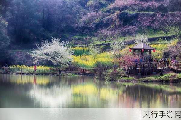 桃花深处水潺潺：在桃花盛开的深处，清水潺潺流淌的宁静时光