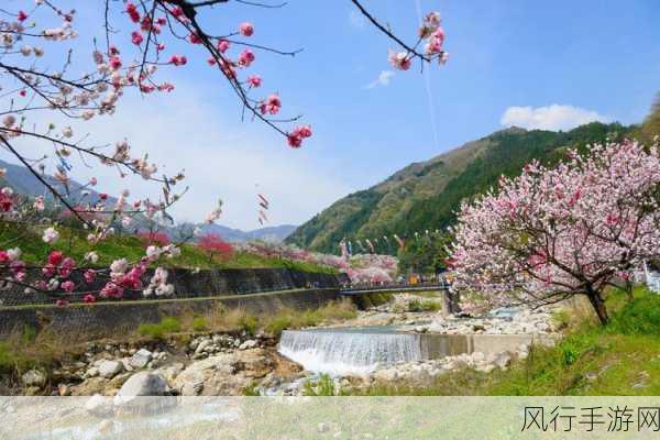 桃花深处水潺潺：桃花源里水潺潺，春意浓郁景色佳