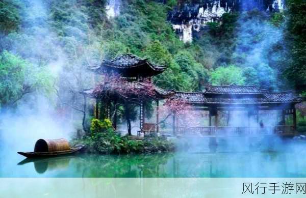 桃花深处水潺潺：桃花源里水潺潺，春意浓郁景色佳